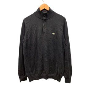 Lacoste Mock Neck Sweater Men’s Large Black 100% Cotton‎ Pullover Classic Fit